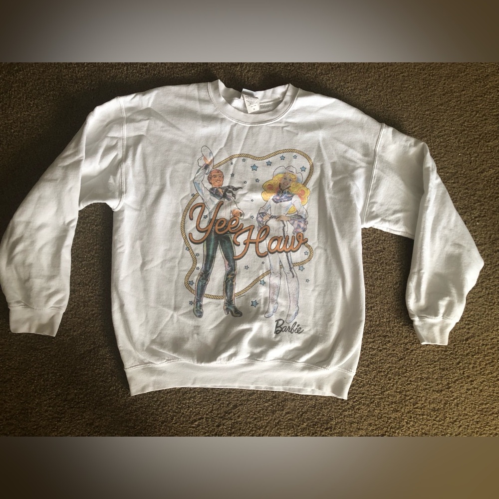 Barbie Medium White Crewneck Sweatshirt Pullover Yee Haw Junk Food Tees Retro